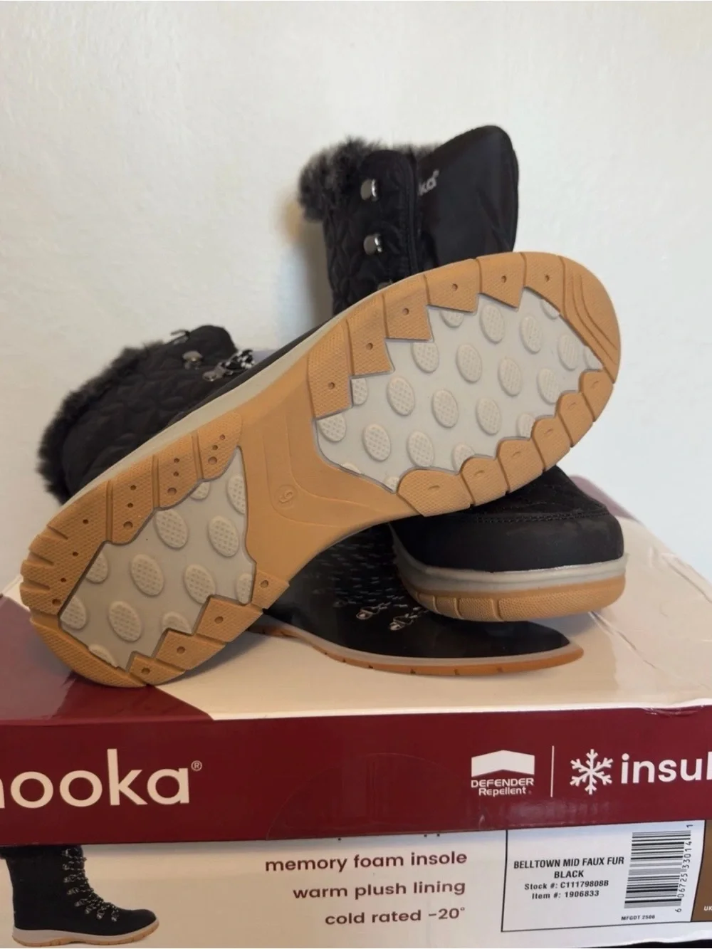 chooka Black Quilted Faux Fur Lace-Up Winter Boot
